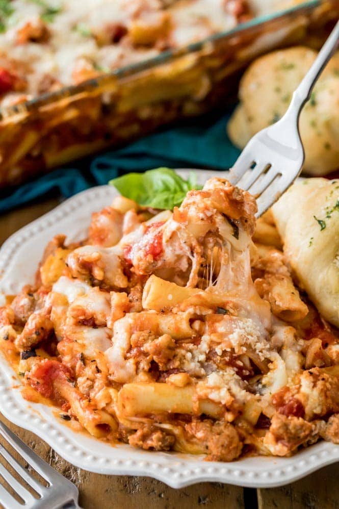 Baked ziti on plate