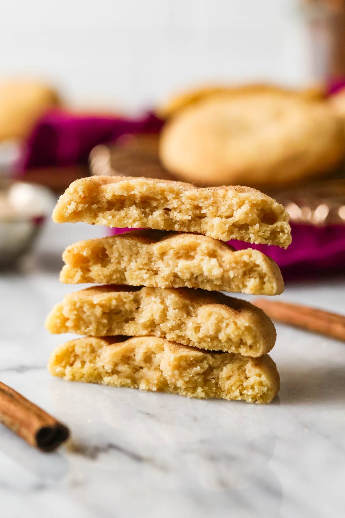 Stack of four snickerdoodle halves.