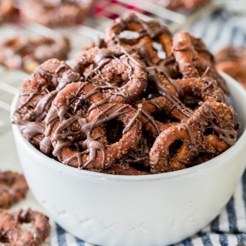 Candied pretzels in bowl