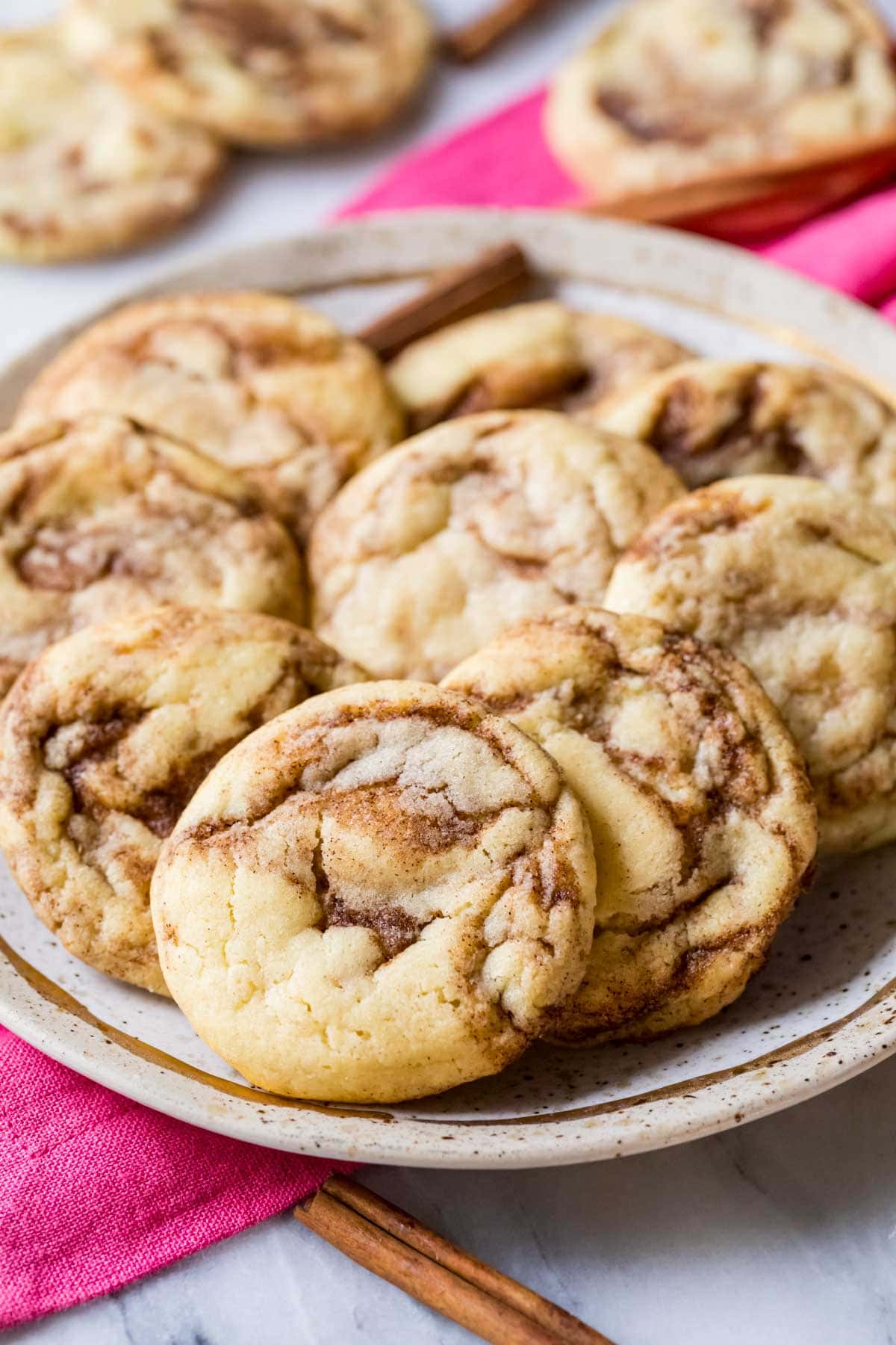 Plate of cinnamon swirled cookies.