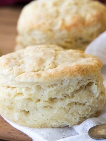 flaky biscuit on white cloth