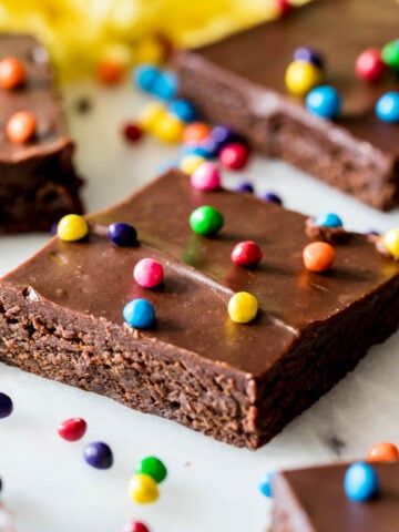 Brownies made from a homemade cosmic brownie recipe.