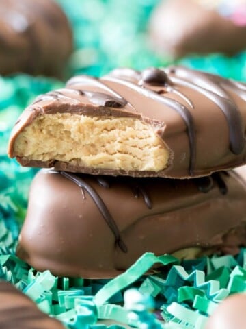 Peanut butter egg with a bite missing