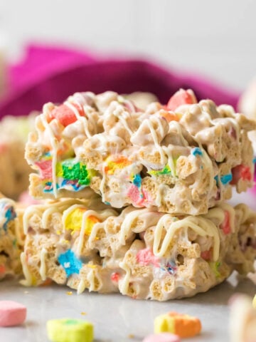 Two lucky charms treats stacked on top of each other.