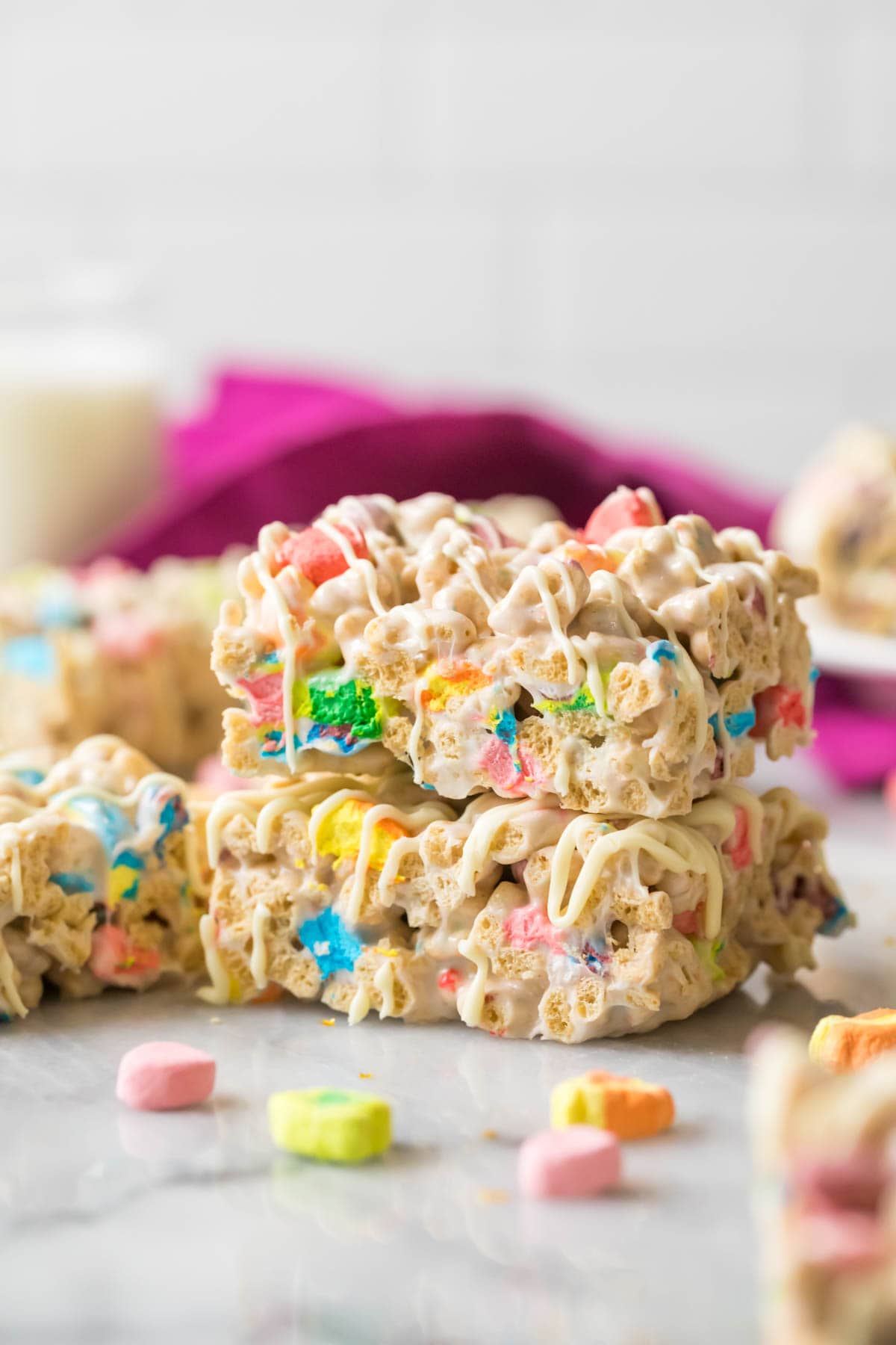Two lucky charms treats stacked on top of each other.