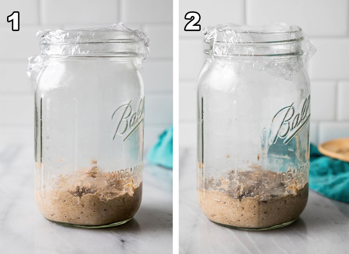 Images of step 1 and 2 of making sourdough starter